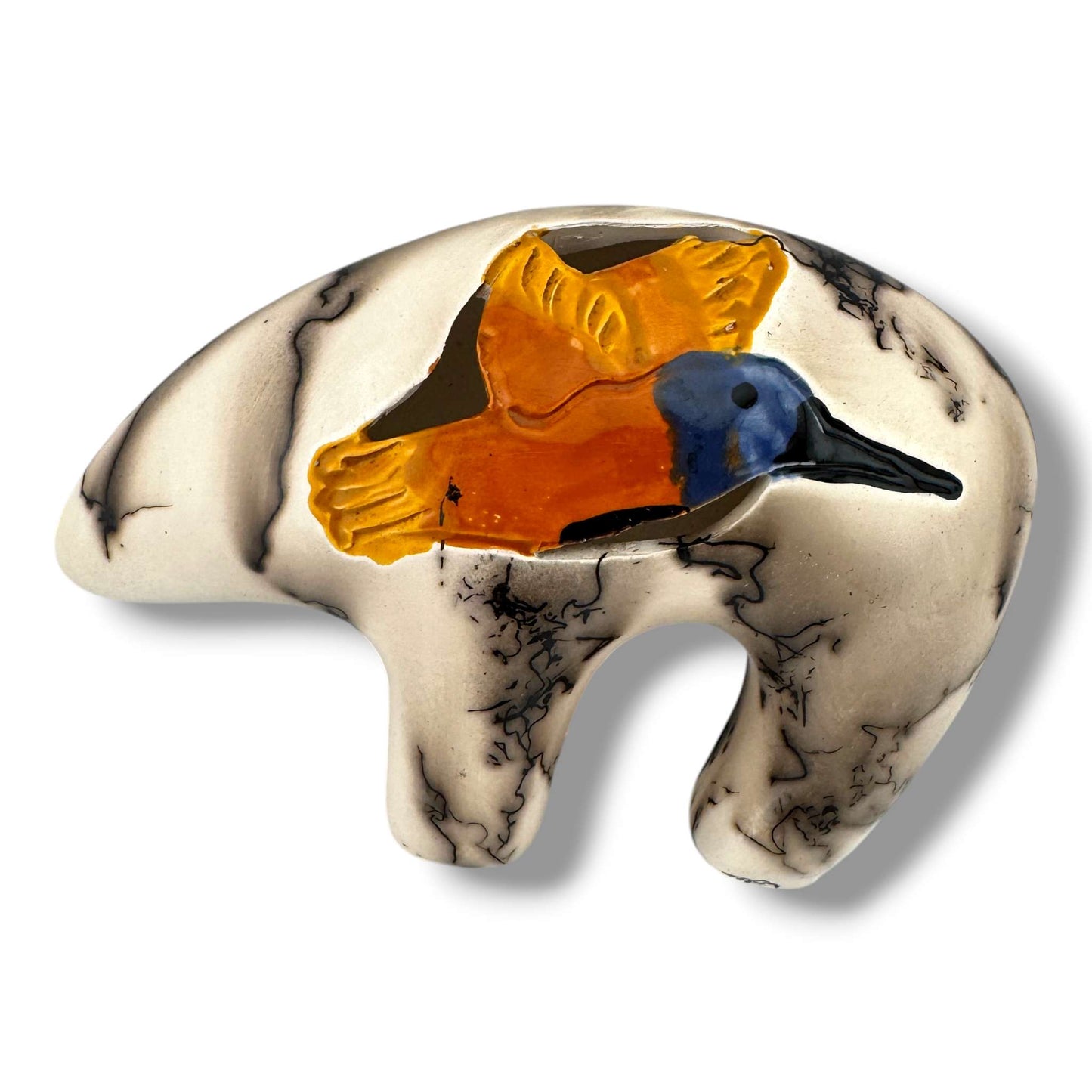 Horse Hair Bear Pottery with Hummingbird by Luna