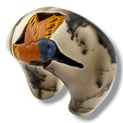 Horse Hair Bear Pottery with Hummingbird by Luna