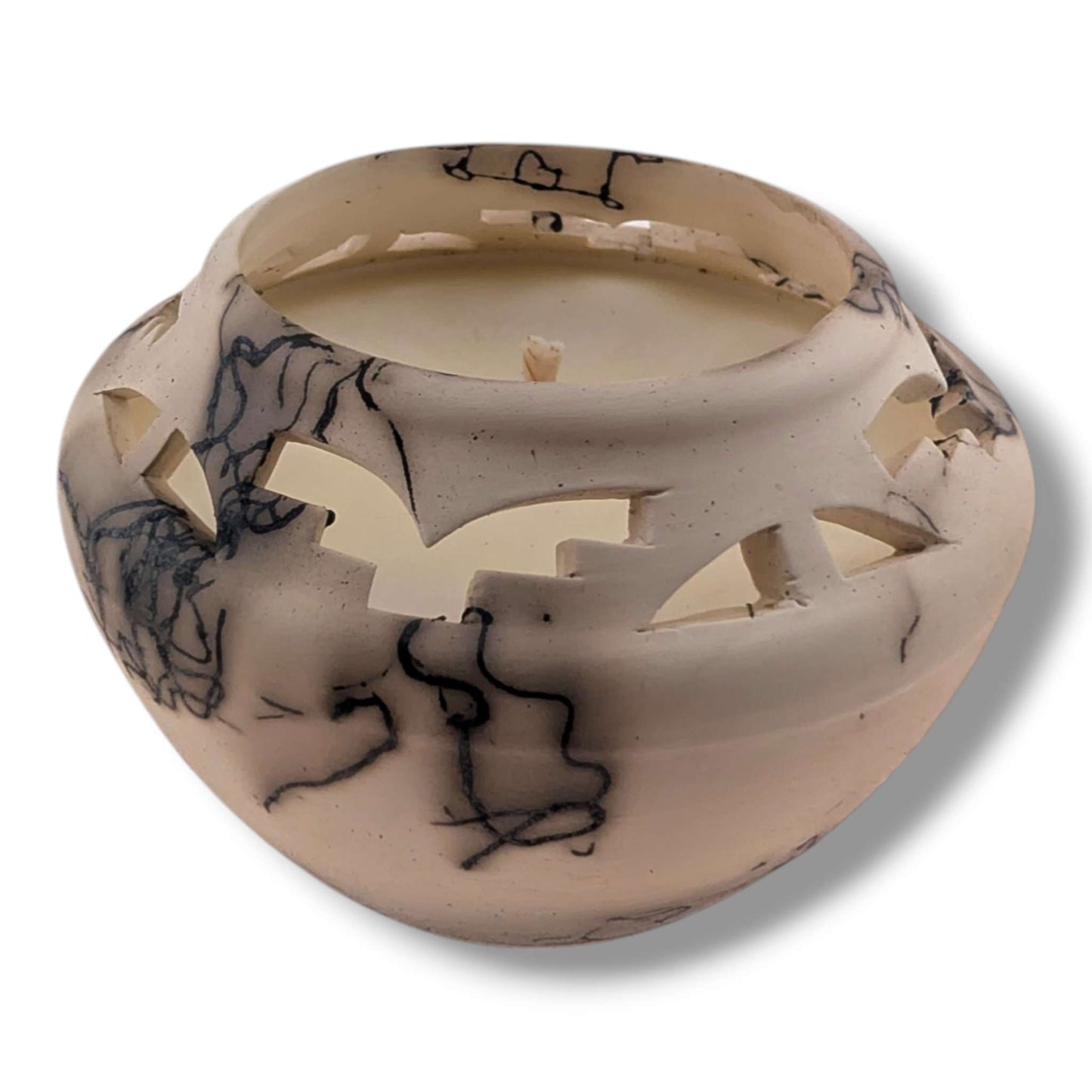 Cutout Horsehair Pottery Candle by Luna | Handcrafted Southwest Art - SunWest Treasures