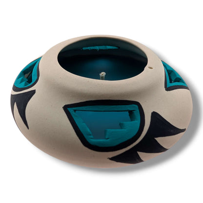 Acoma Blue Cutout Pottery Candle, Handcrafted by Micky - SunWest Treasures