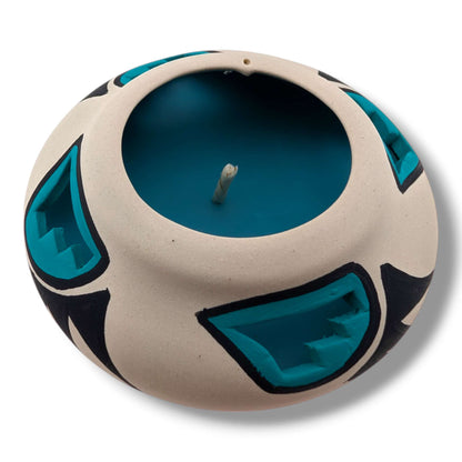 Acoma Blue Cutout Pottery Candle, Handcrafted by Micky - SunWest Treasures
