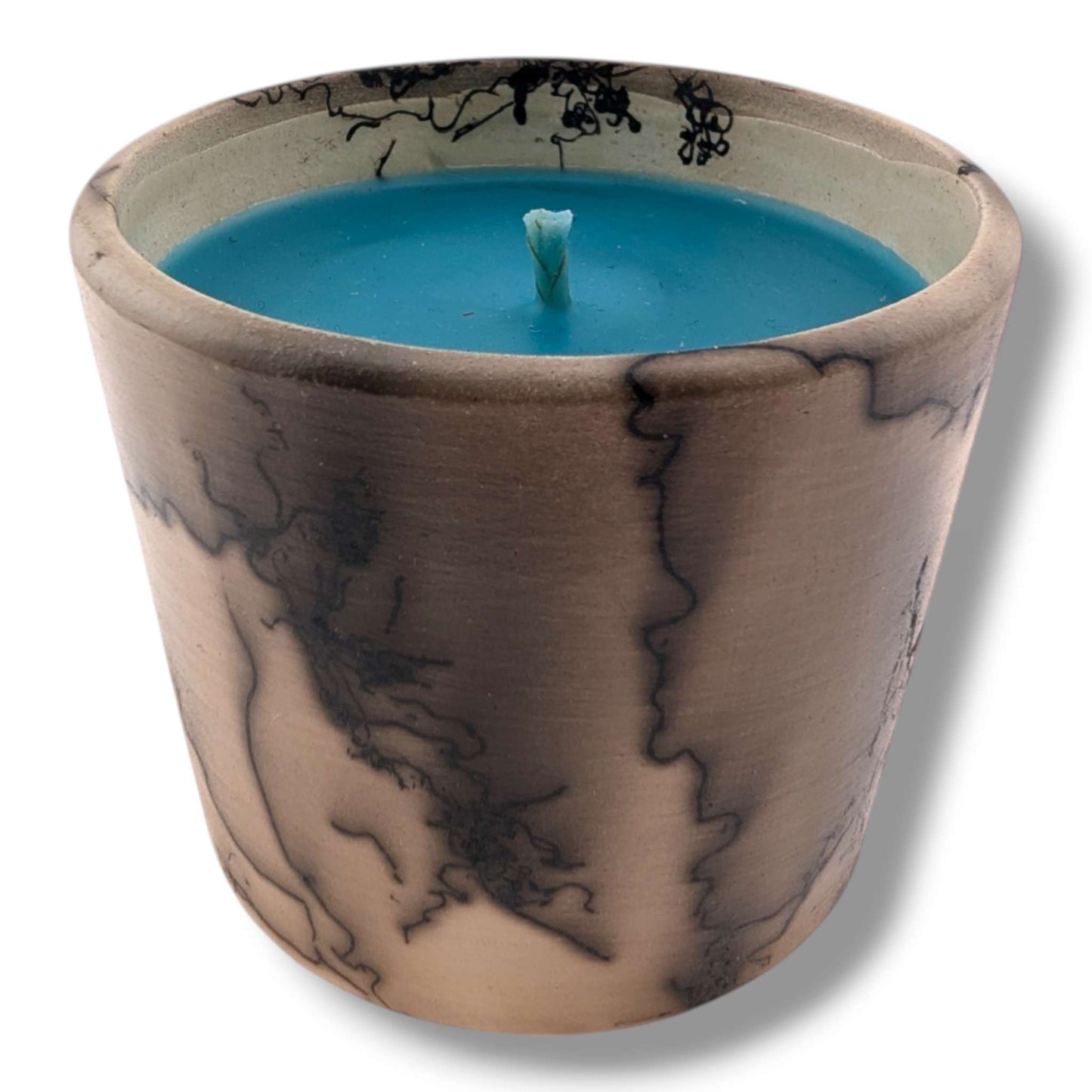 Horsehair Teal Pottery Candle, Handcrafted by Luna - SunWest Treasures