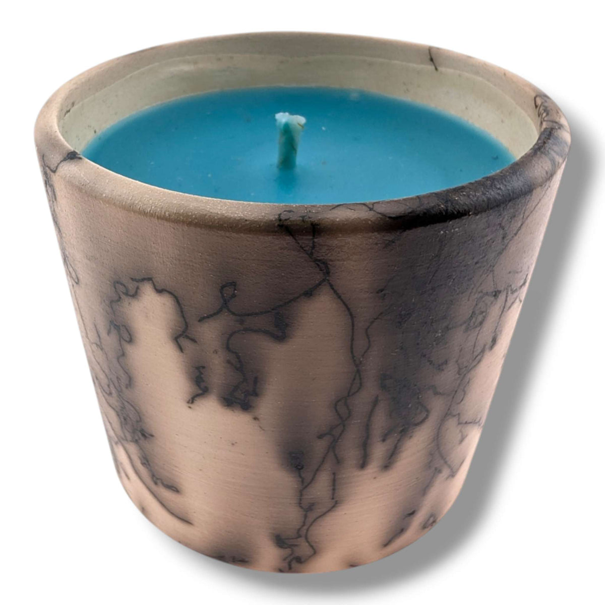 Horsehair Teal Pottery Candle, Handcrafted by Luna - SunWest Treasures