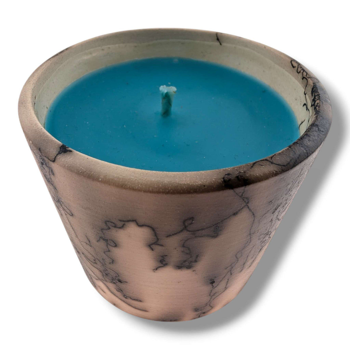 Horsehair Teal Pottery Candle, Handcrafted by Luna - SunWest Treasures