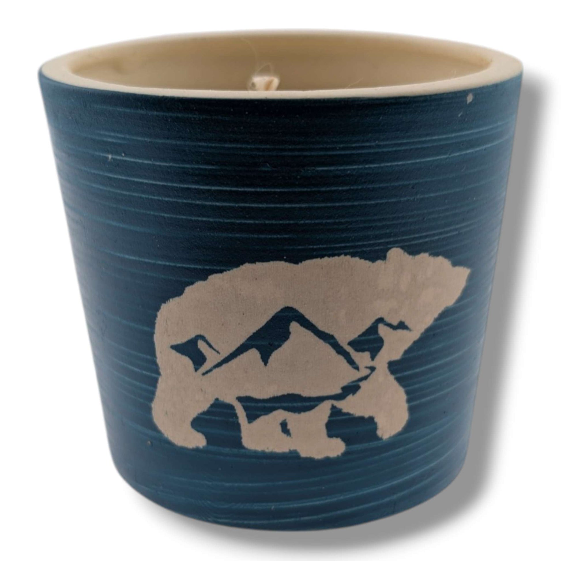 Blue Bear and Mountains Pottery Candle, Handcrafted by Luna - SunWest Treasures