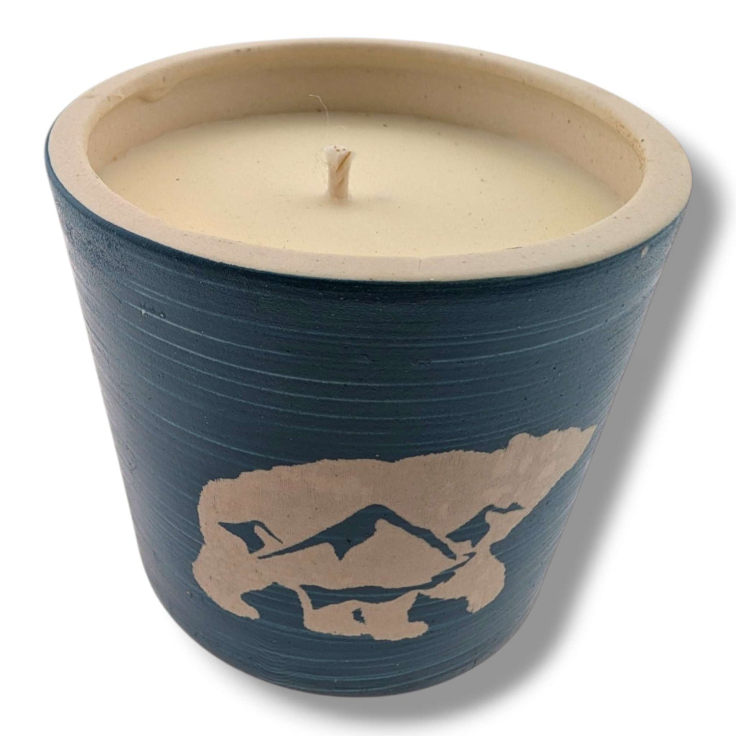 Blue Bear and Mountains Pottery Candle, Handcrafted by Luna - SunWest Treasures