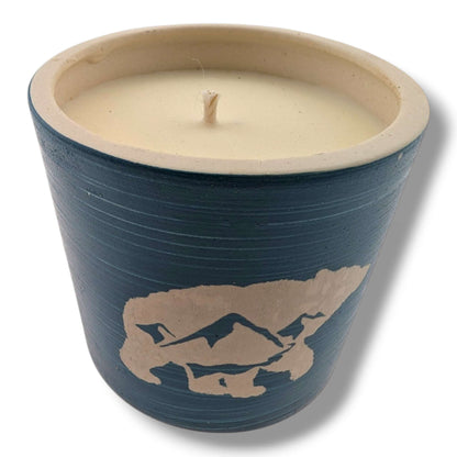 Blue Bear and Mountains Pottery Candle, Handcrafted by Luna - SunWest Treasures