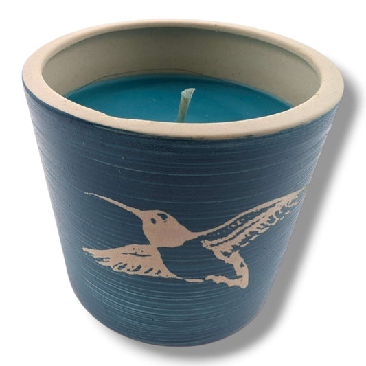 Blue Hummingbird Pottery Candle, Handcrafted by Luna - SunWest Treasures