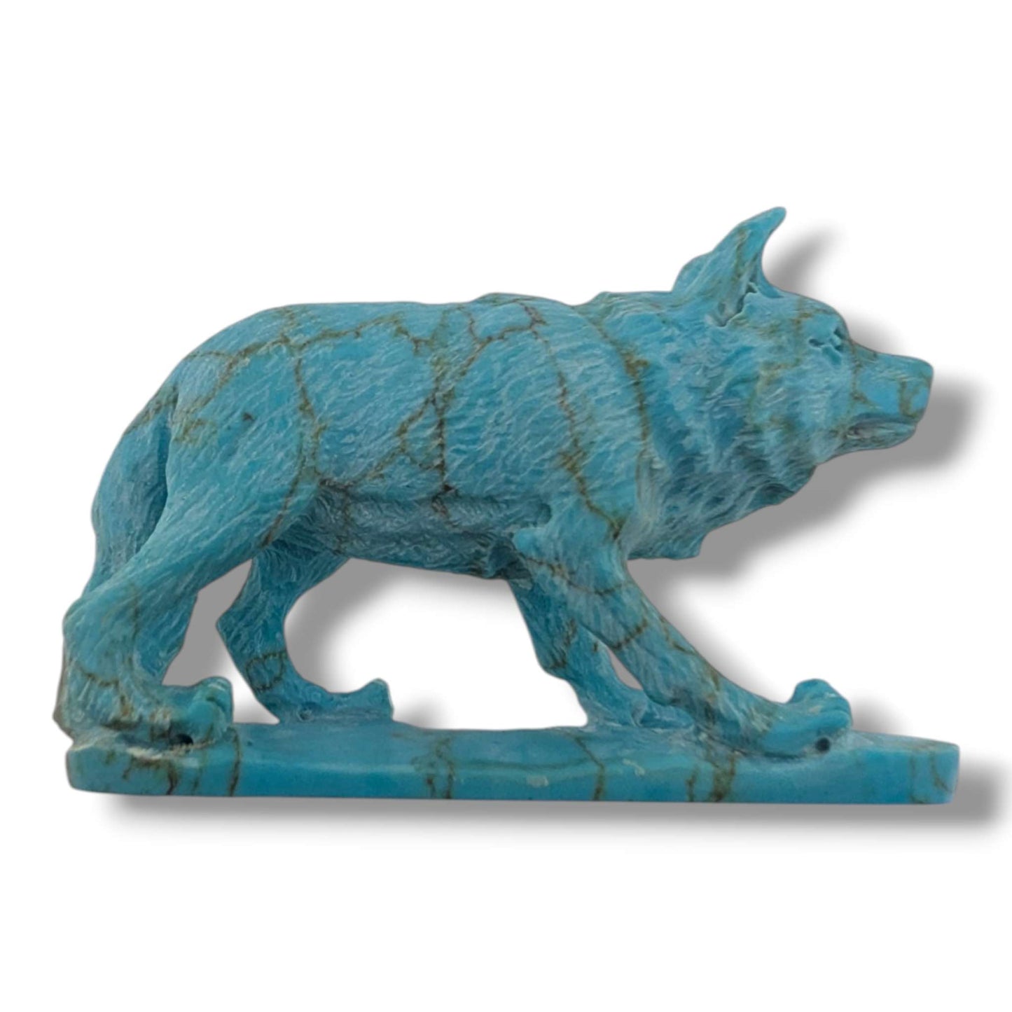 Handcrafted Block Turquoise Wolf Table Carving