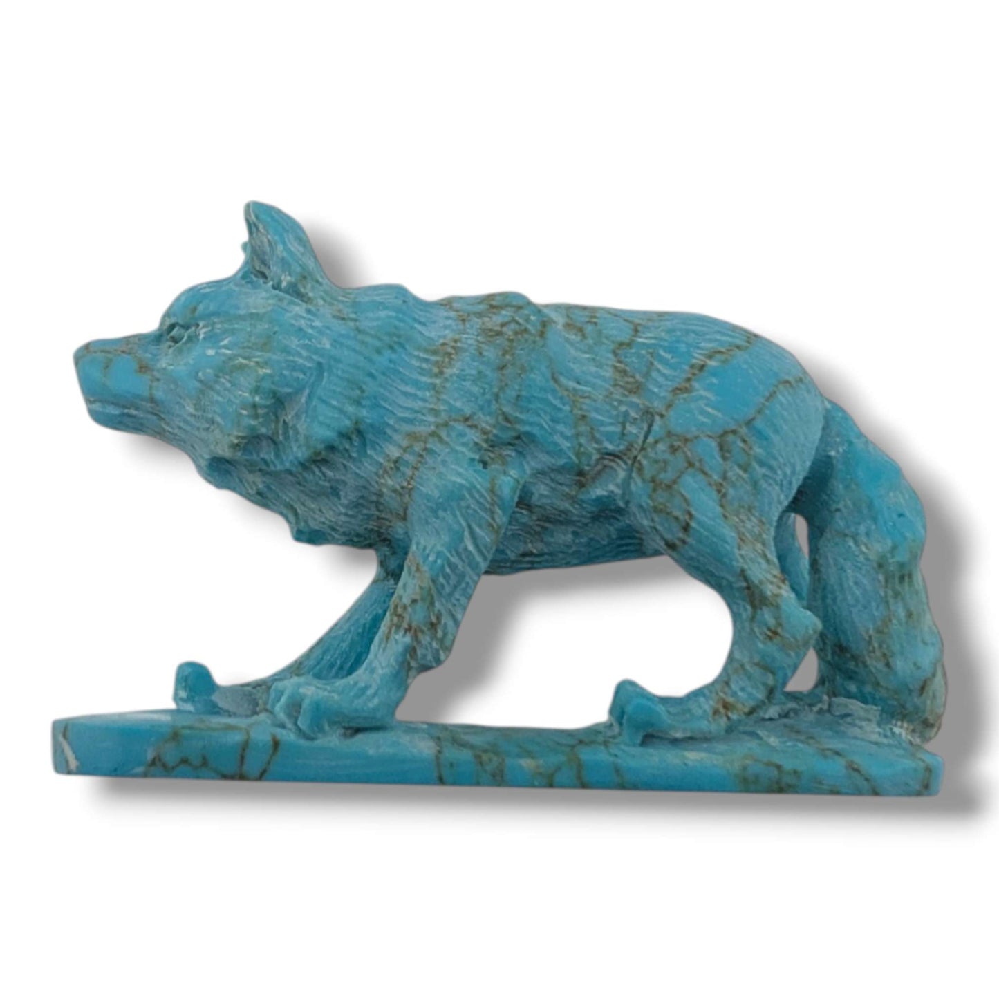Handcrafted Block Turquoise Wolf Table Carving