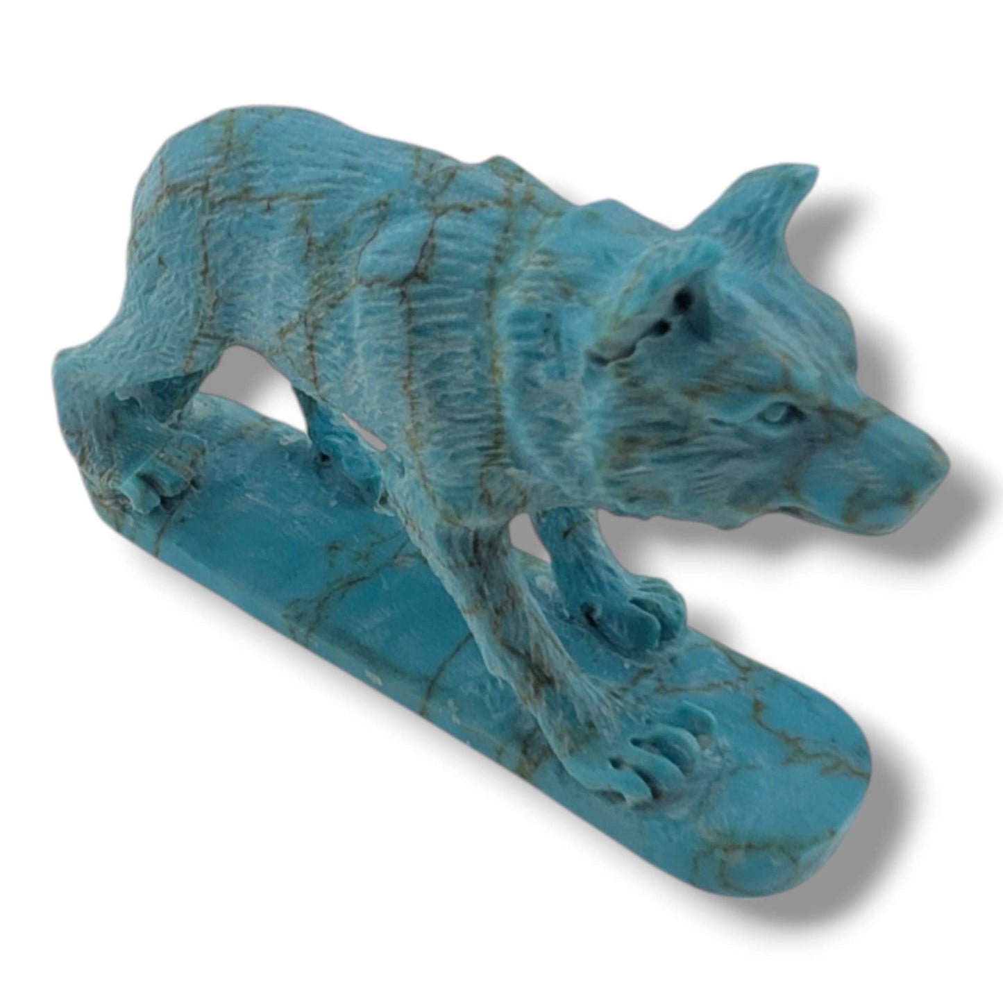 Handcrafted Block Turquoise Wolf Table Carving
