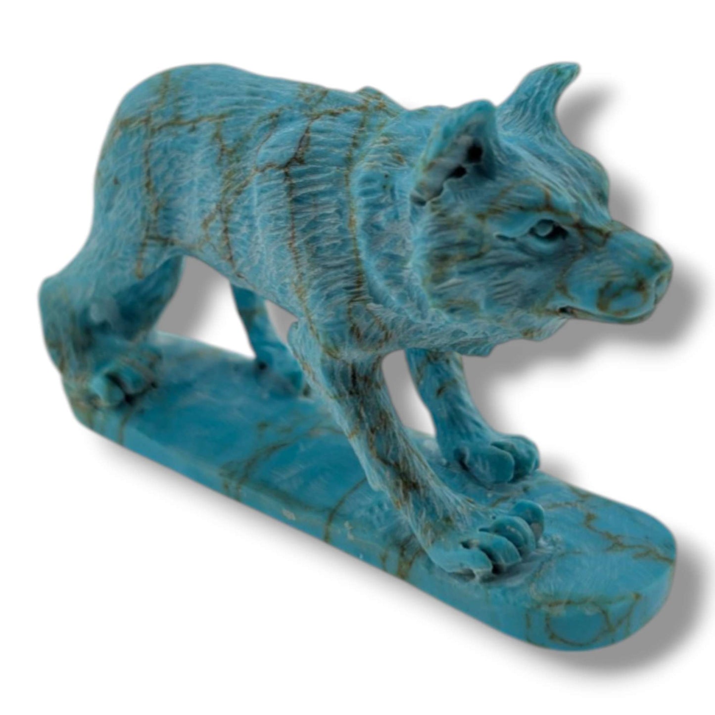 Handcrafted Block Turquoise Wolf Table Carving