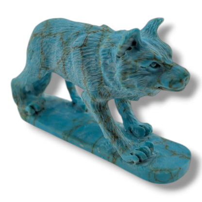 Handcrafted Block Turquoise Wolf Table Carving