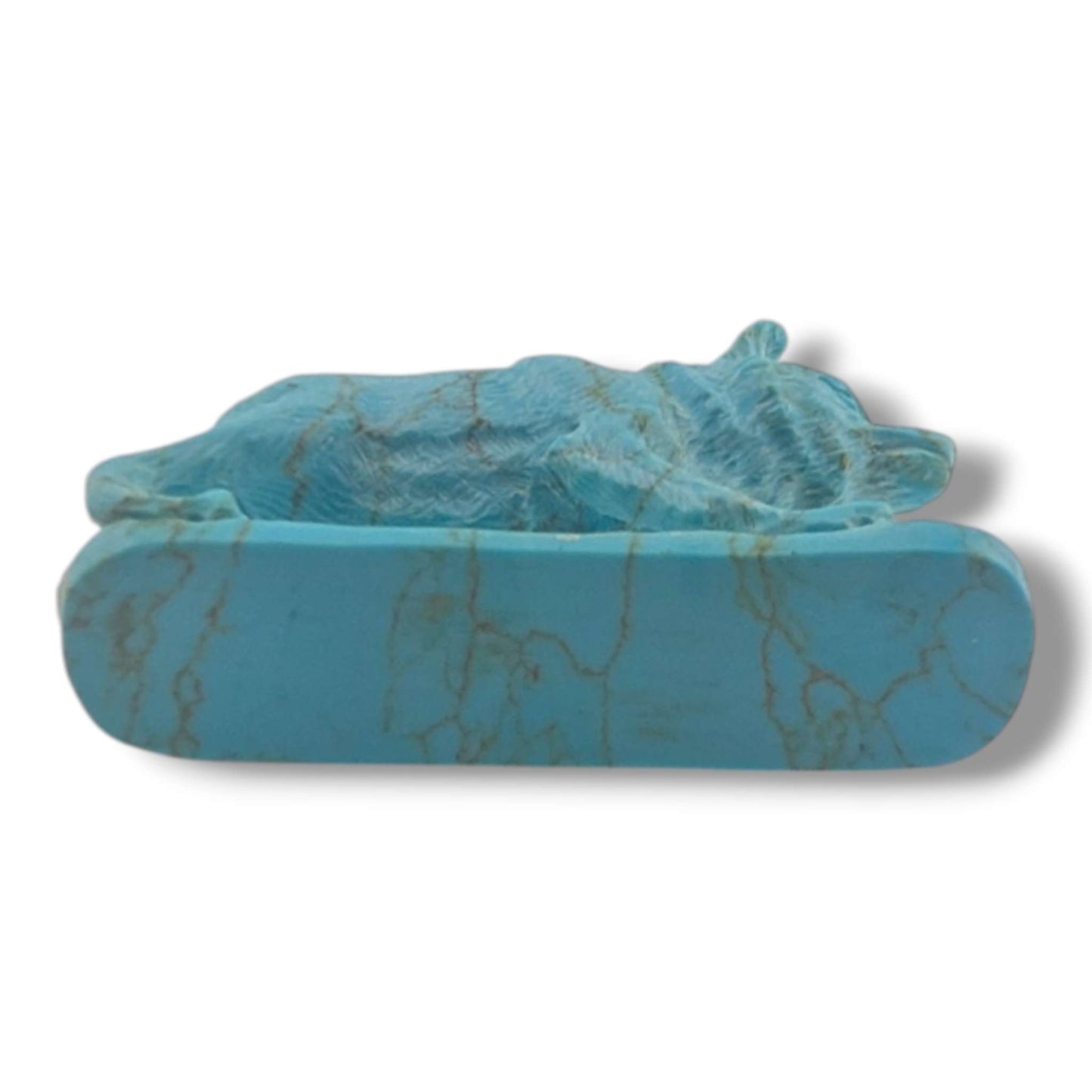 Handcrafted Block Turquoise Wolf Table Carving