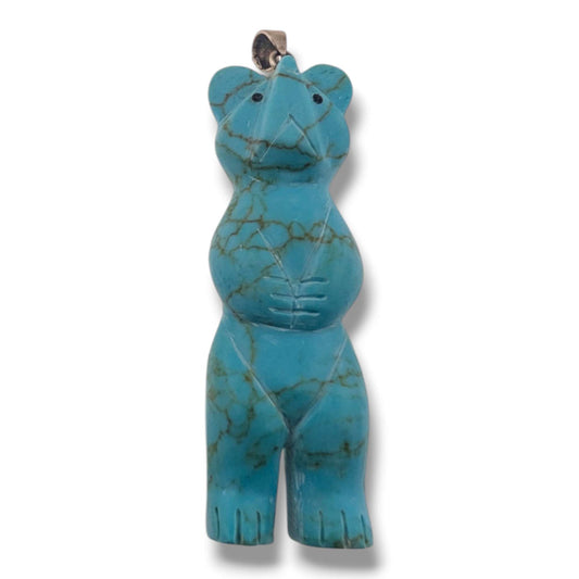 Handcrafted Block Turquoise Standing Bear Pendant