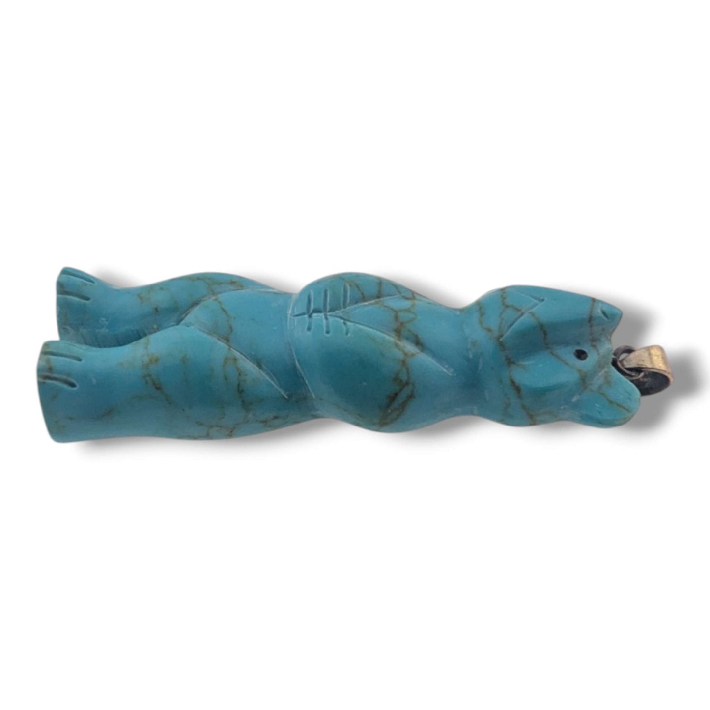 Handcrafted Block Turquoise Standing Bear Pendant