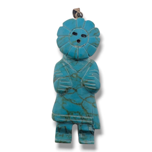 Handcrafted Block Turquoise Standing Sunface Pendant
