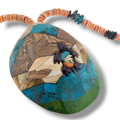 Handcrafted Large Shell Mosaic Inlay Purple Turtle Necklace