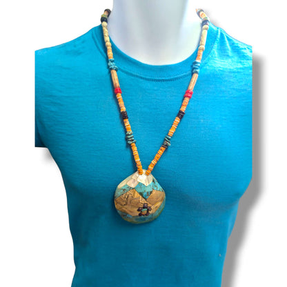Handcrafted Large Shell Mosaic Inlay Purple Turtle Necklace