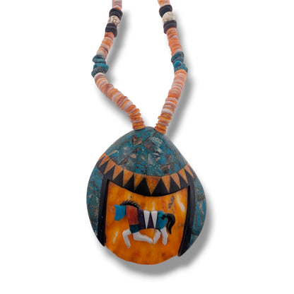 Handcrafted Shell Mosaic Inlay Running Horse Necklace