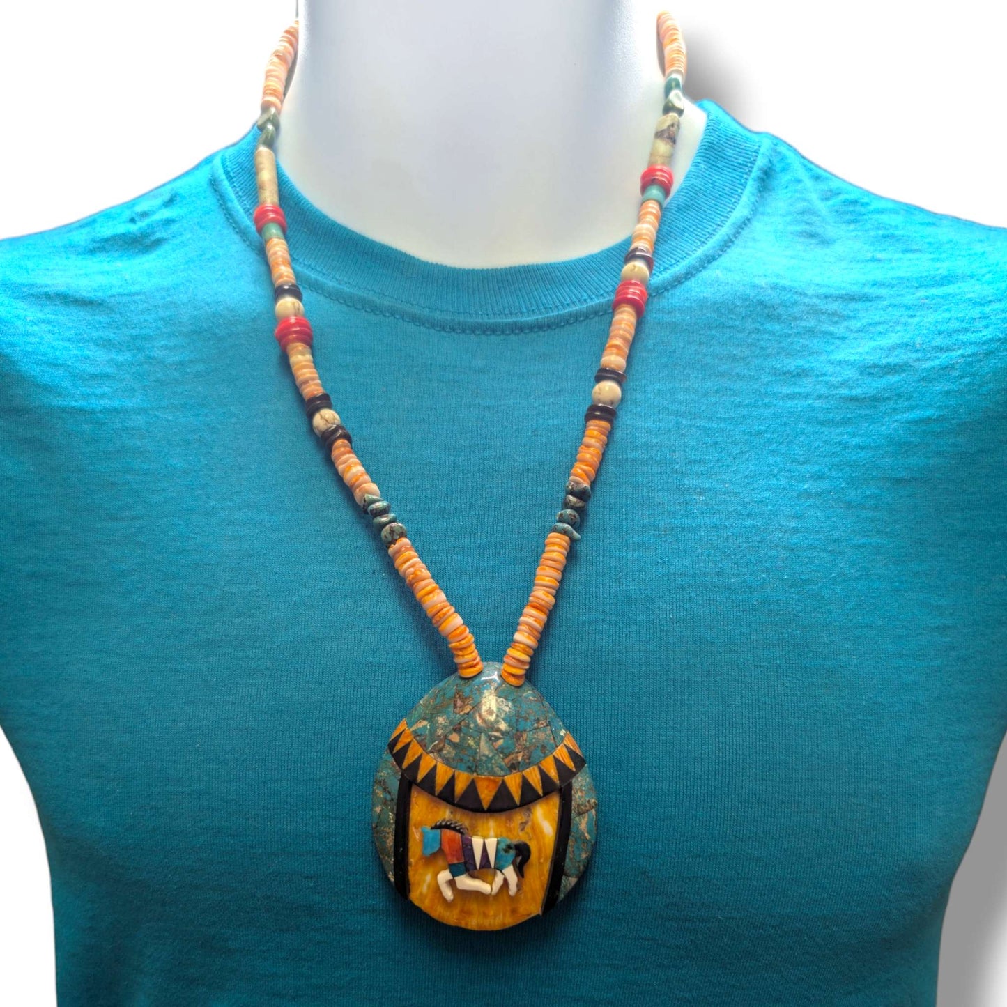 Handcrafted Shell Mosaic Inlay Running Horse Necklace