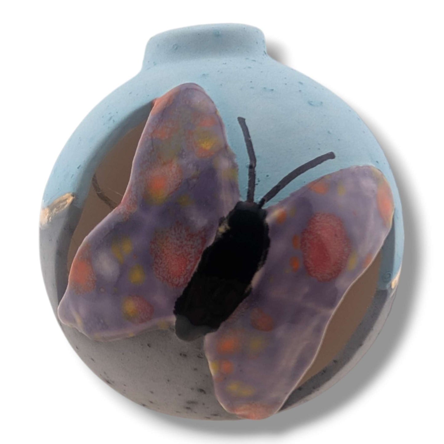Pottery Butterfly Ornament, Purple and Gold, Handcrafted by Luna