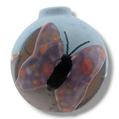Pottery Butterfly Ornament, Purple and Gold, Handcrafted by Luna
