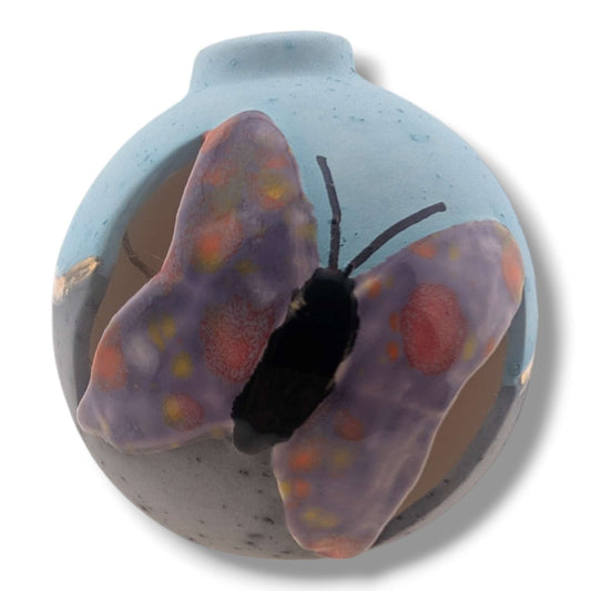 Pottery Butterfly Ornament, Purple and Gold, Handcrafted by Luna