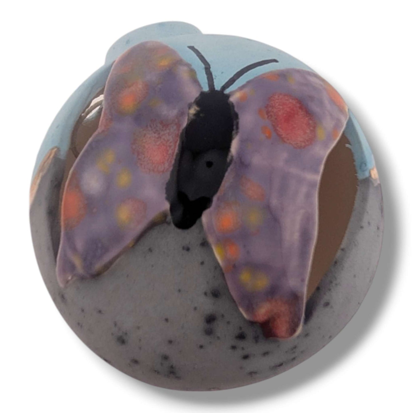 Pottery Butterfly Ornament, Purple and Gold, Handcrafted by Luna
