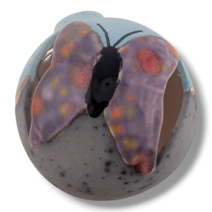 Pottery Butterfly Ornament, Purple and Gold, Handcrafted by Luna