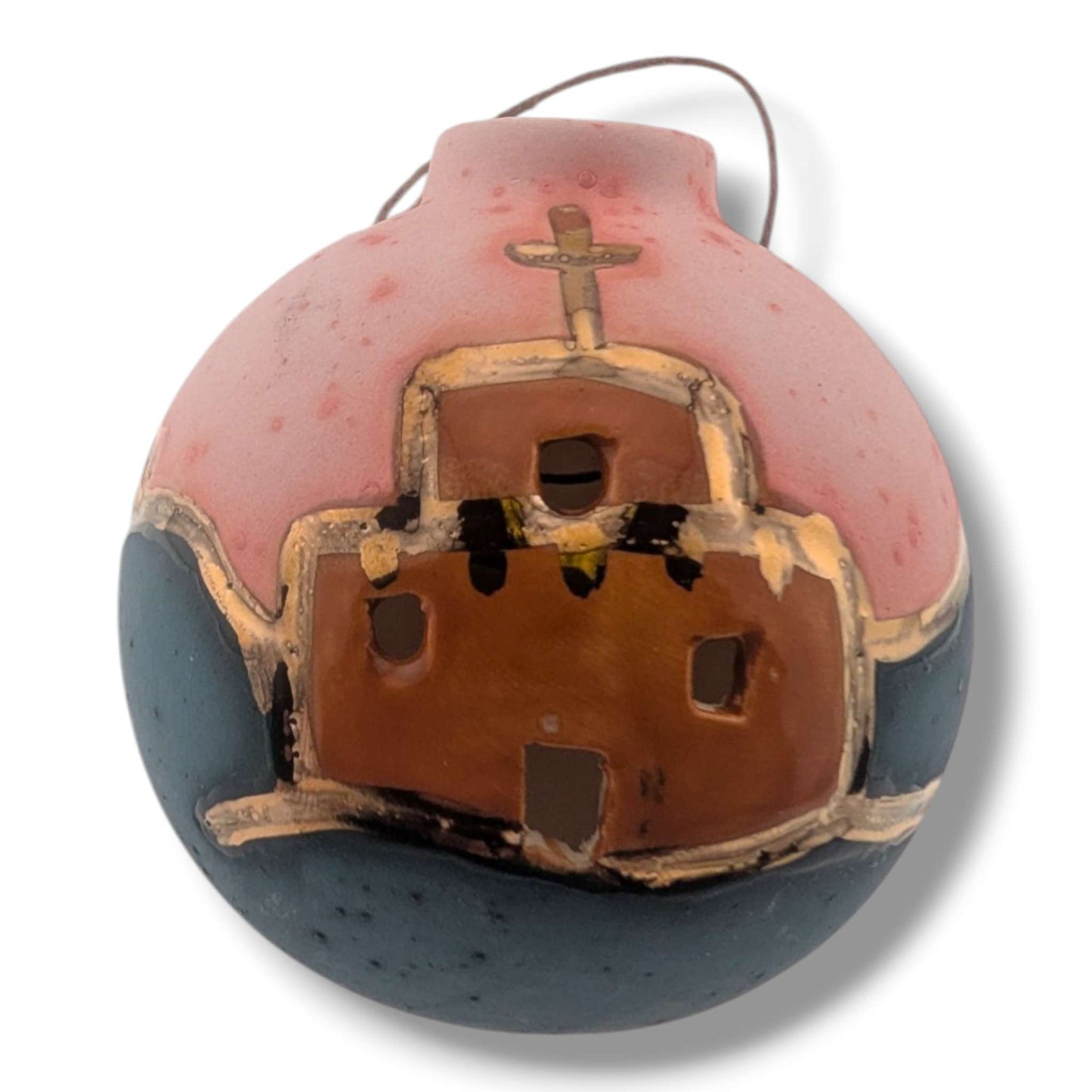 Pottery Pueblo Church Ornament, Handcrafted by Luna