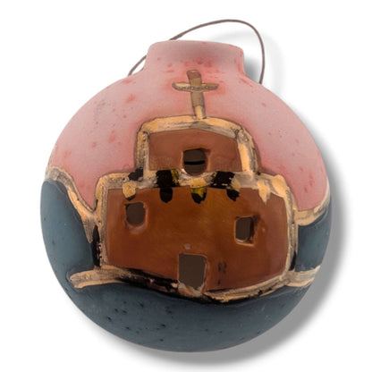 Pottery Pueblo Church Ornament, Handcrafted by Luna