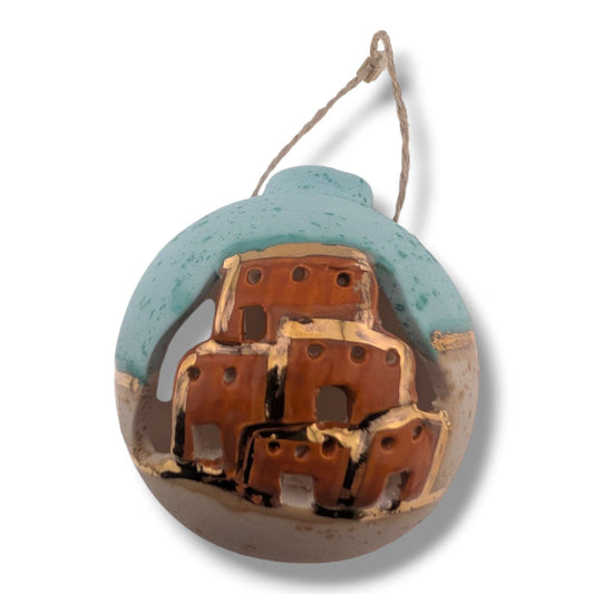 Pottery Pueblo Village Ornament, Handcrafted by Luna