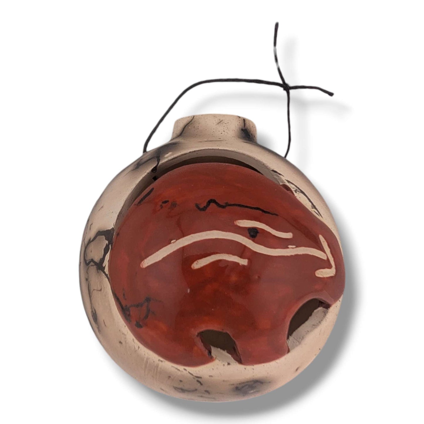 Horse Hair Pottery Bear Ornament, Dark Markings, Handcrafted by Luna