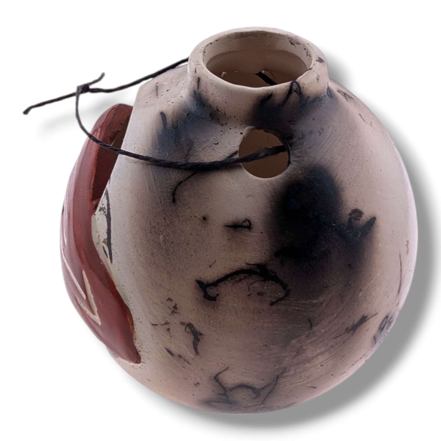 Horse Hair Pottery Bear Ornament, Dark Markings, Handcrafted by Luna