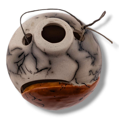 Horse Hair Pottery Bear Ornament, Orange Brown Glaze, Handcrafted by Luna