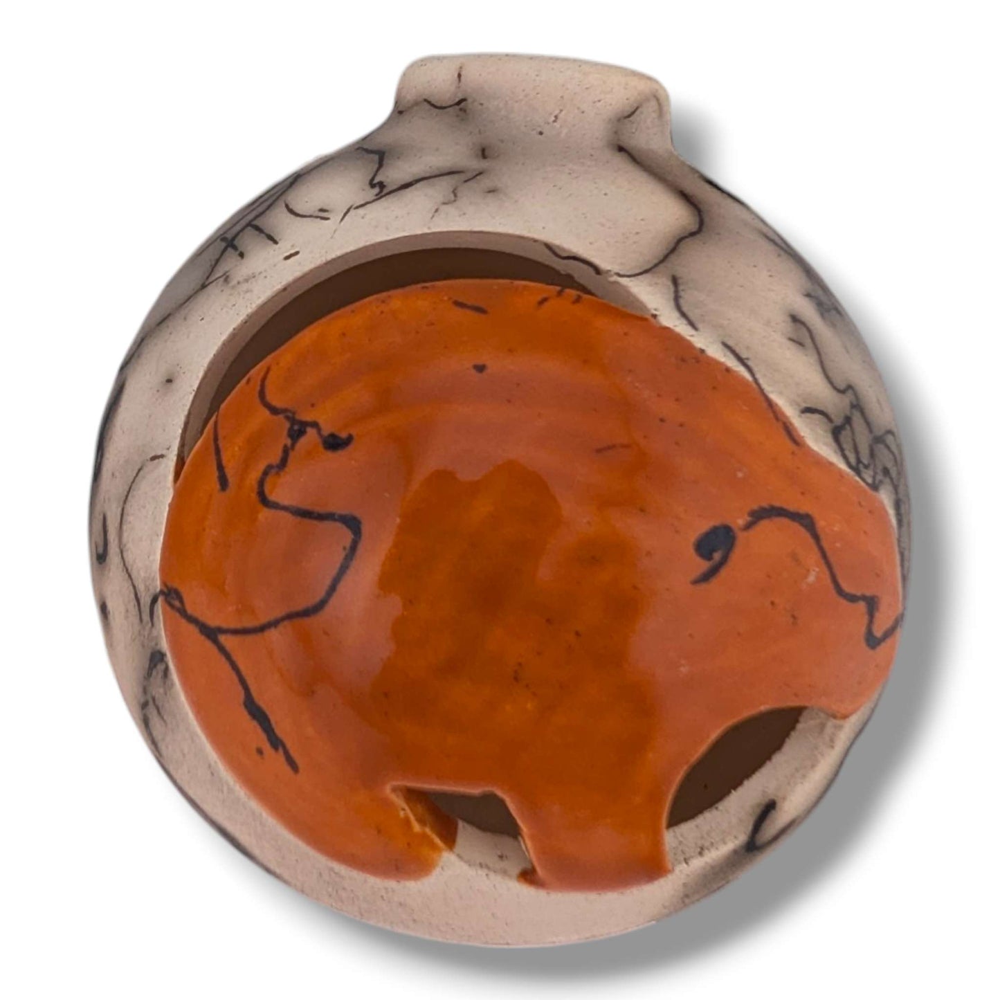 Horse Hair Pottery Bear Ornament, Orange Brown Glaze, Handcrafted by Luna