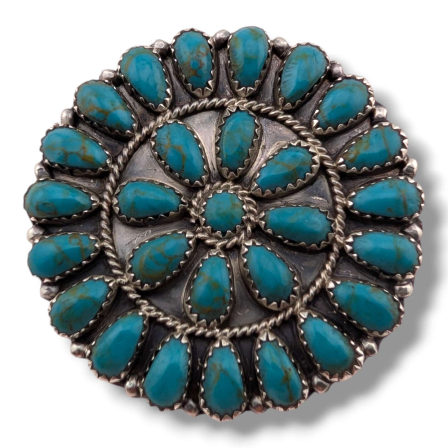 Navajo Turquoise Round Large Cluster Sterling Silver Earrings