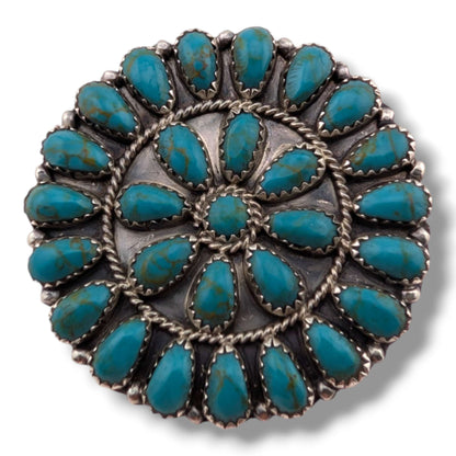 Navajo Turquoise Round Large Cluster Sterling Silver Earrings