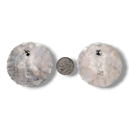 Navajo Turquoise Round Large Cluster Sterling Silver Earrings