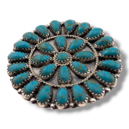Navajo Turquoise Round Large Cluster Sterling Silver Earrings