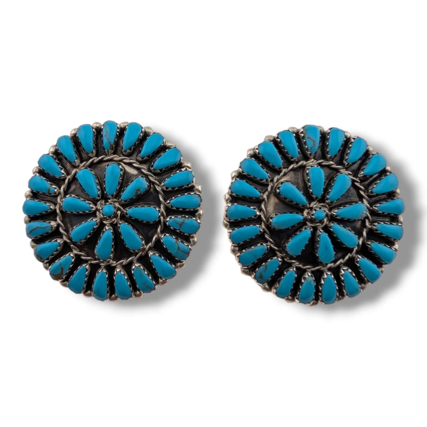 Navajo Turquoise Cluster Sterling Silver Earrings by Mathilda Benally
