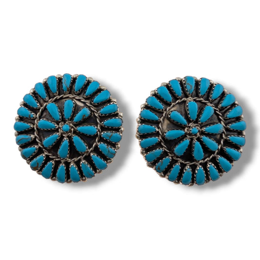 Navajo Turquoise Cluster Sterling Silver Earrings by Mathilda Benally