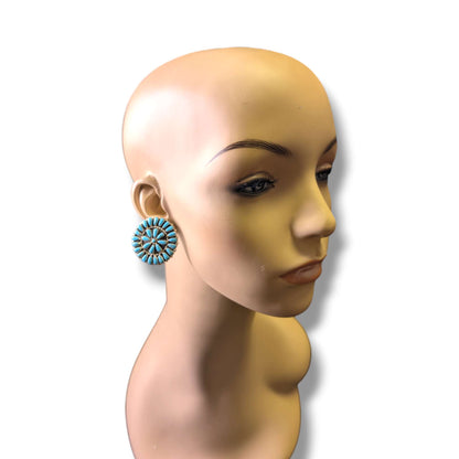 Navajo Turquoise Cluster Sterling Silver Earrings by Mathilda Benally