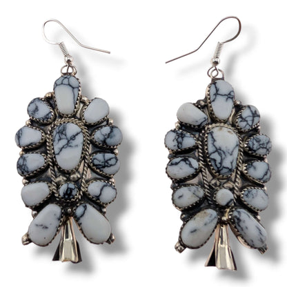 Navajo Large White Buffalo Cluster Squash Blossom Earrings by J.P. Begay