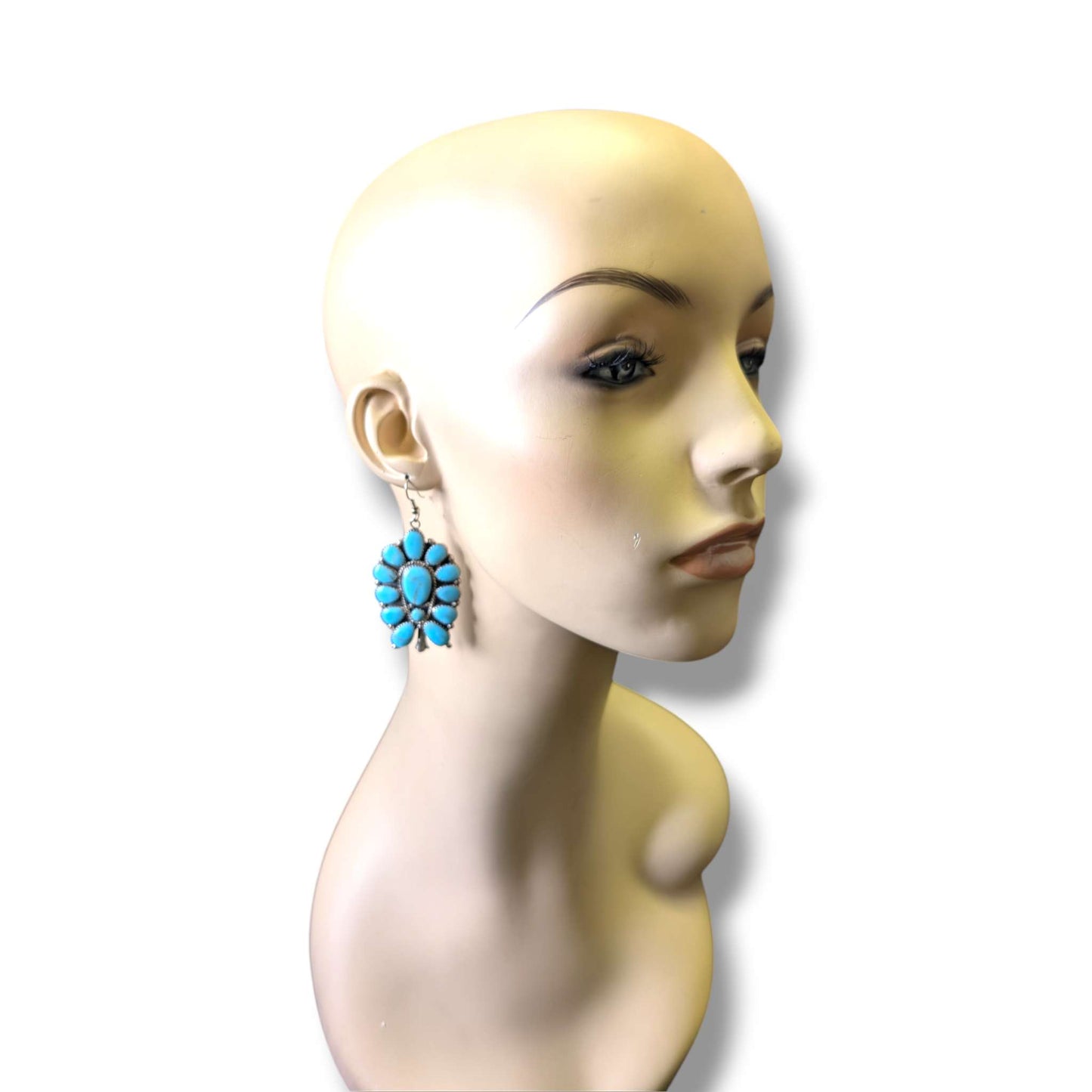 Navajo Turquoise Cluster Squash Blossom Style Earrings