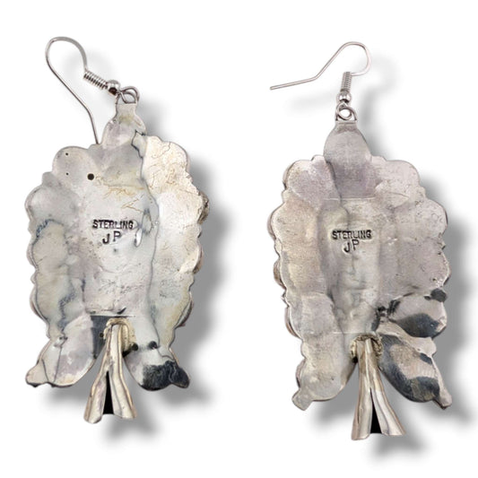 Navajo Large White Buffalo Cluster Squash Blossom Earrings by J.P. Begay