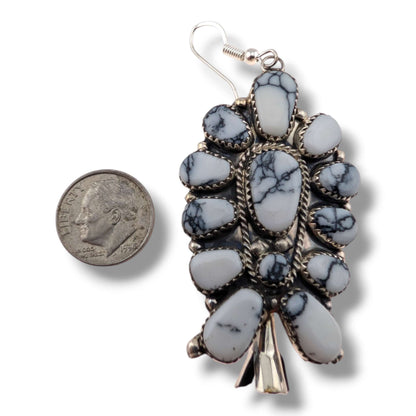Navajo Large White Buffalo Cluster Squash Blossom Earrings by J.P. Begay