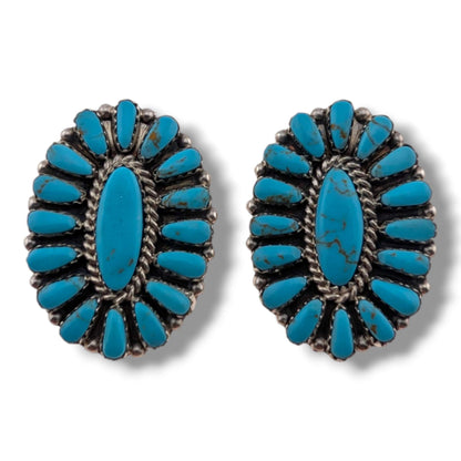 Navajo Turquoise and White Buffalo Cluster Oval Earrings
