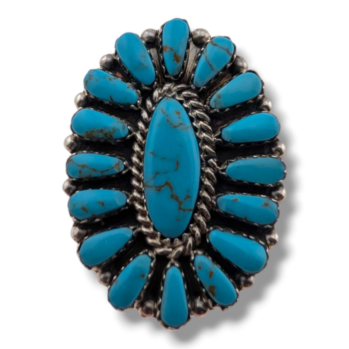 Navajo Turquoise and White Buffalo Cluster Oval Earrings
